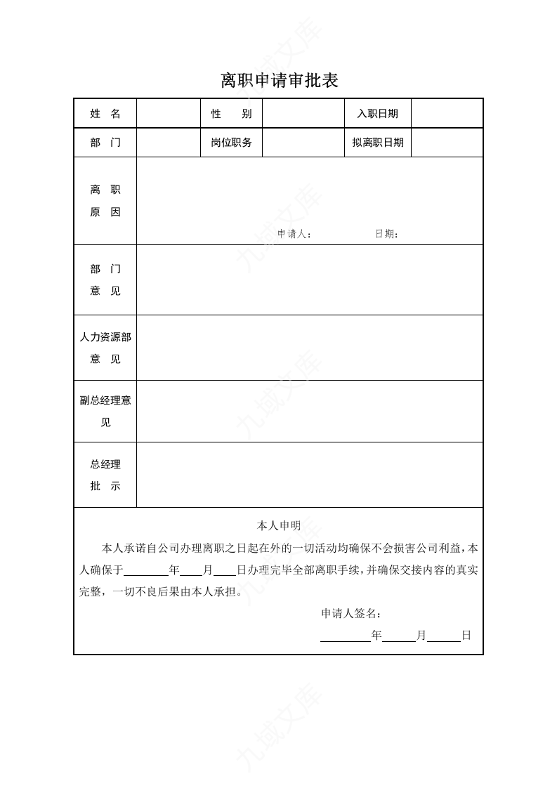 离职申请审批表 第1页