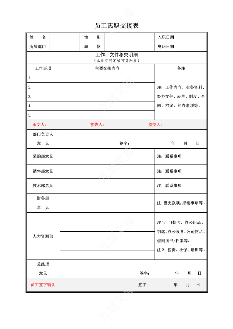员工离职交接表 第1页
