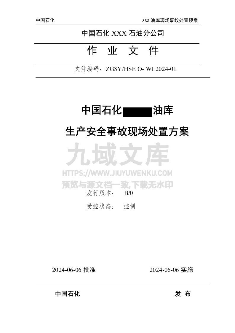 中国石化某油库生产安全事故现场处置方案 第1页