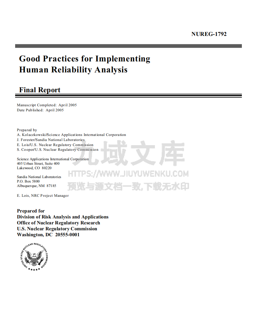 NUREG-1792-Good-Practices-for-Implementing-Human-Reliability-Analysis-HRA 第3页