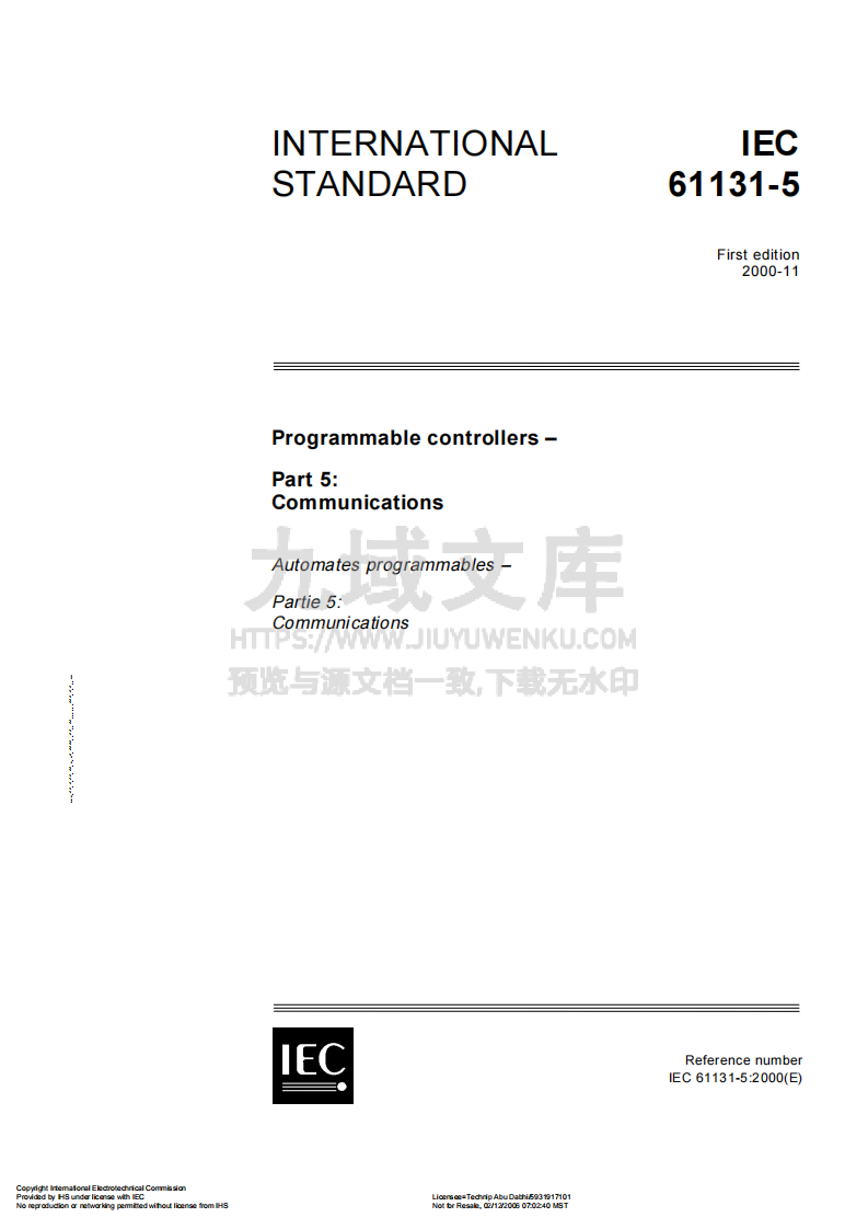 IEC 61131-5 Programmable controllers 第1页