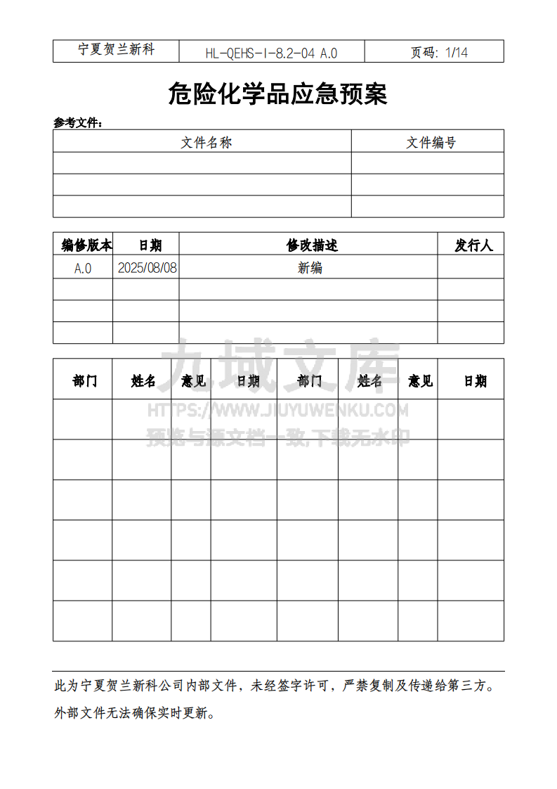 危险化学品专项应急预案 第1页