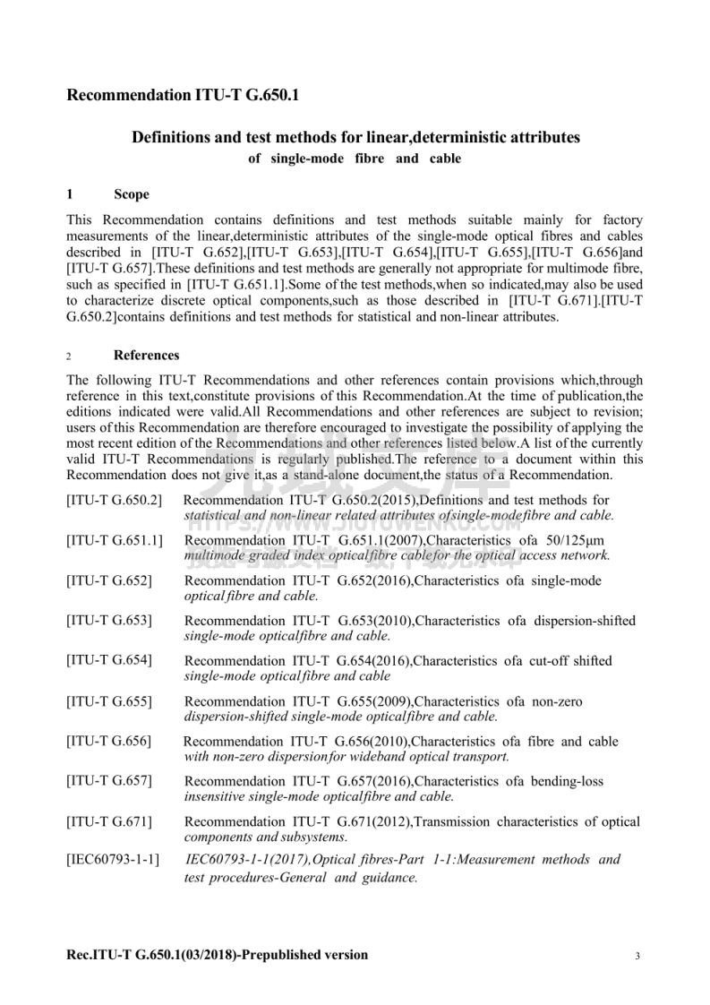 ITU-T G.650.1 单模光纤和光缆的线性和确定性属性的定义和测试方法 第5页