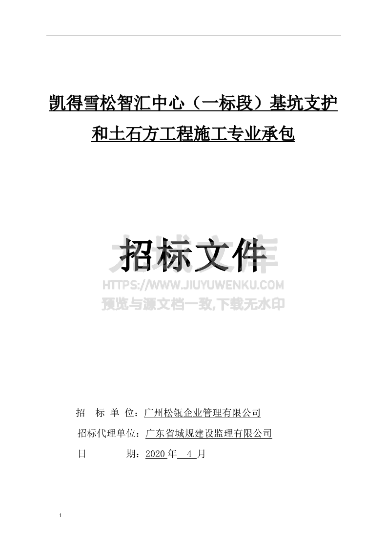 基坑支护和土石方工程招标文件 第1页