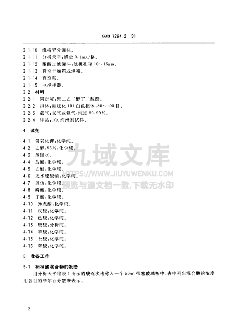GJB 1264合成酯类润滑剂试验方法  一元酸组成测定（气相色谱法） 第3页