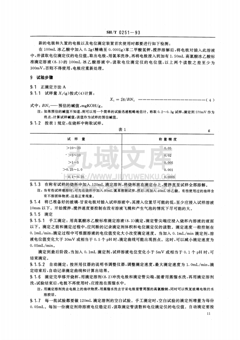 SH 0251-1993石油产品碱值测定法（高氯酸电位滴定法） 第4页
