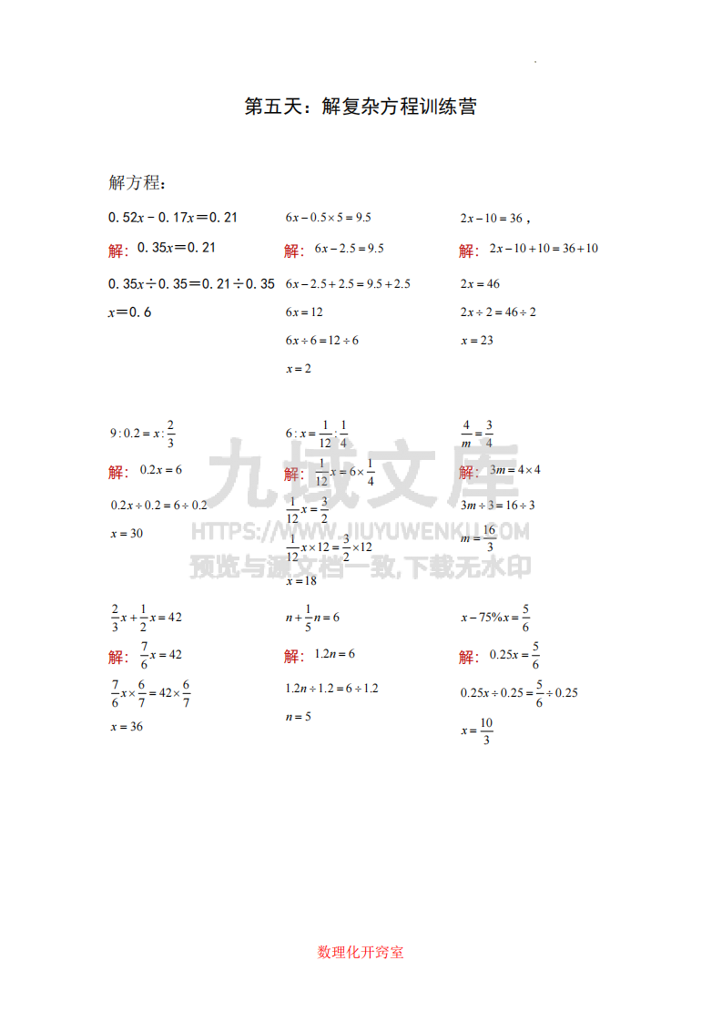 小升初解方程答案 第5页
