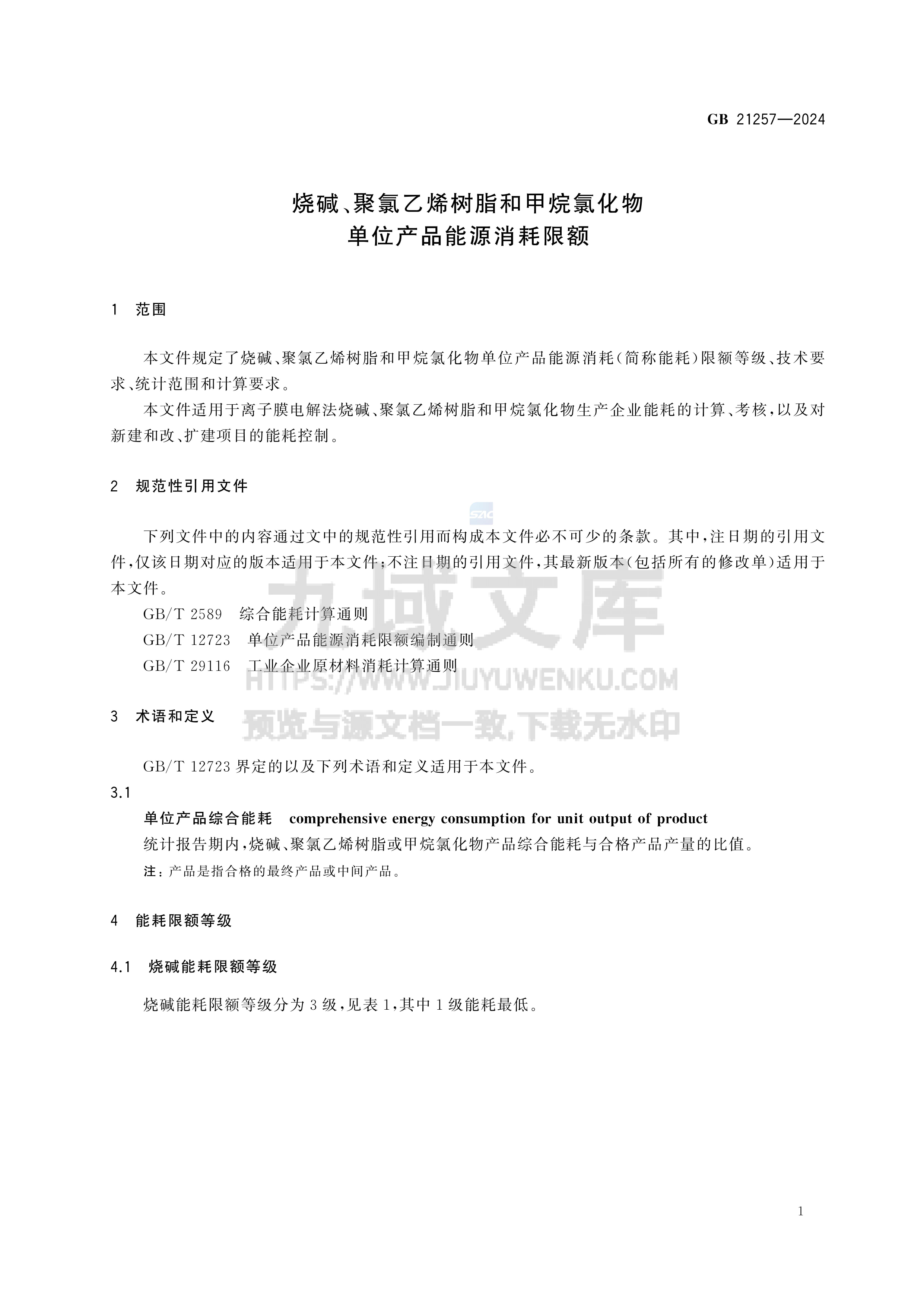 GB 21257-2024烧碱、聚氯乙烯树脂和甲烷氯化物单位产品能源消耗限额 第3页