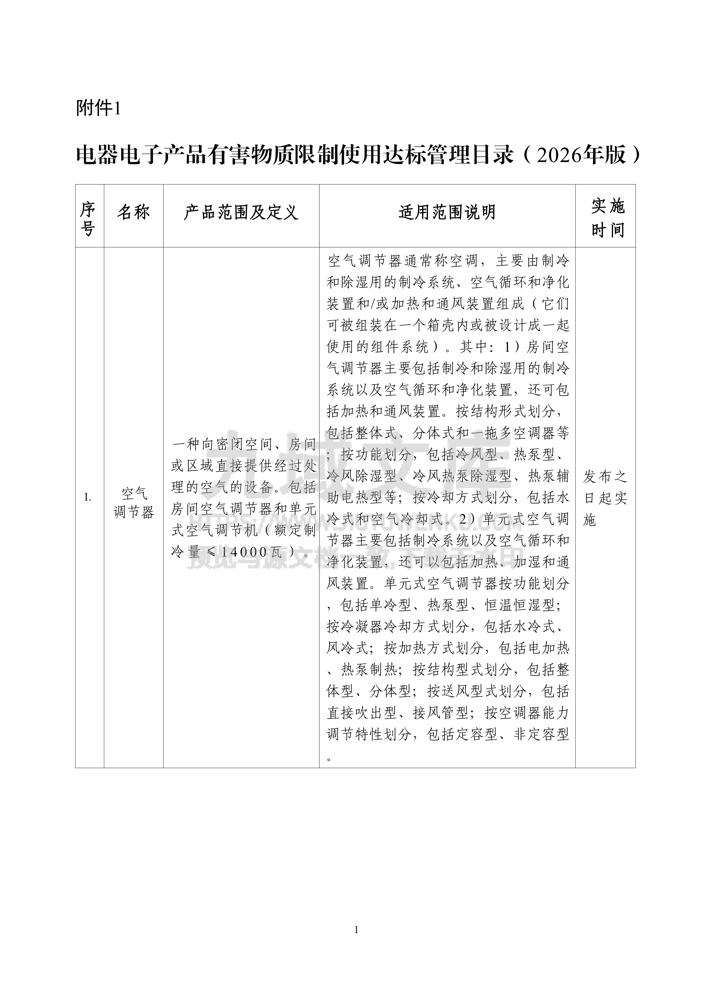 电器电子产品有害物质限制使用达标管理目录（2026年版） 第1页
